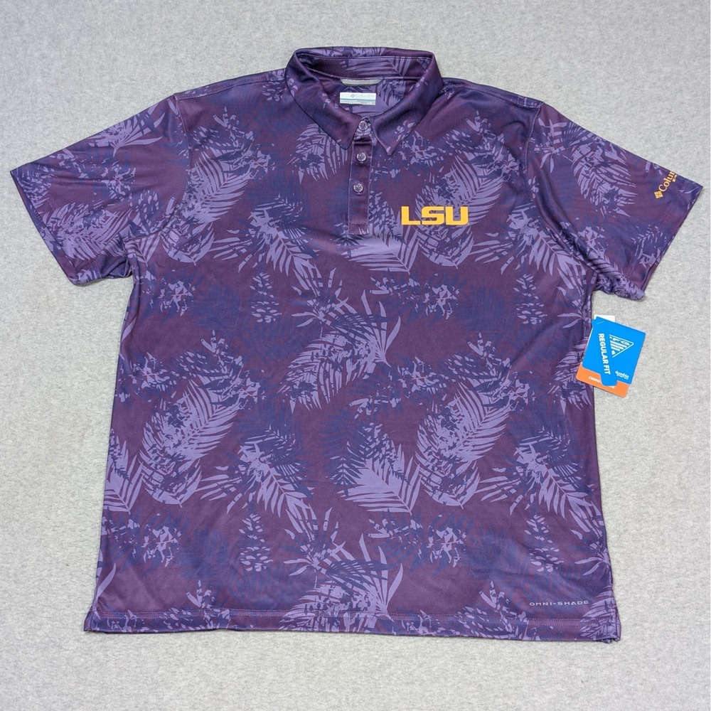 LSU Columbia PFG Polo Mens Large Super Terminal Tackle Short Sleeve Hawaiian New